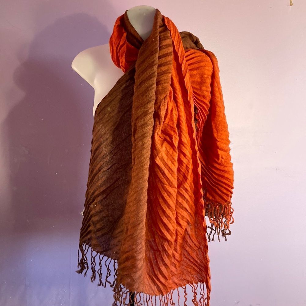 Extra Long Wide Scarf/Pashmina – Brown & Rust Color Combo – Soft Wrap Shawl